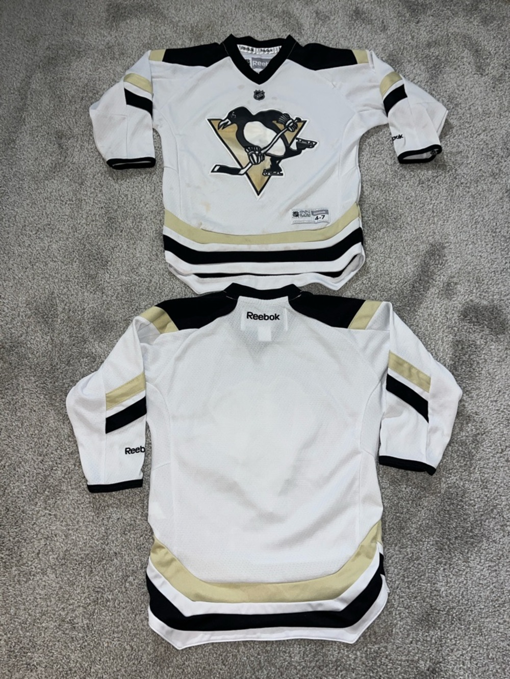 Vintage style Pittsburgh Penguins Sewn White  Hockey Kids Youth Jersey Marks